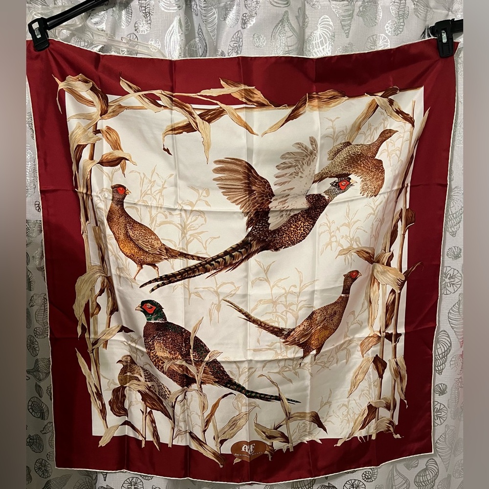 Vintage Abercrombie and Fitch Pheasant Print Silk Scarf